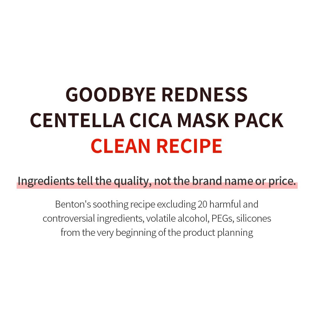 Benton Goodbye Redness Centella Mask Pack clean recipe