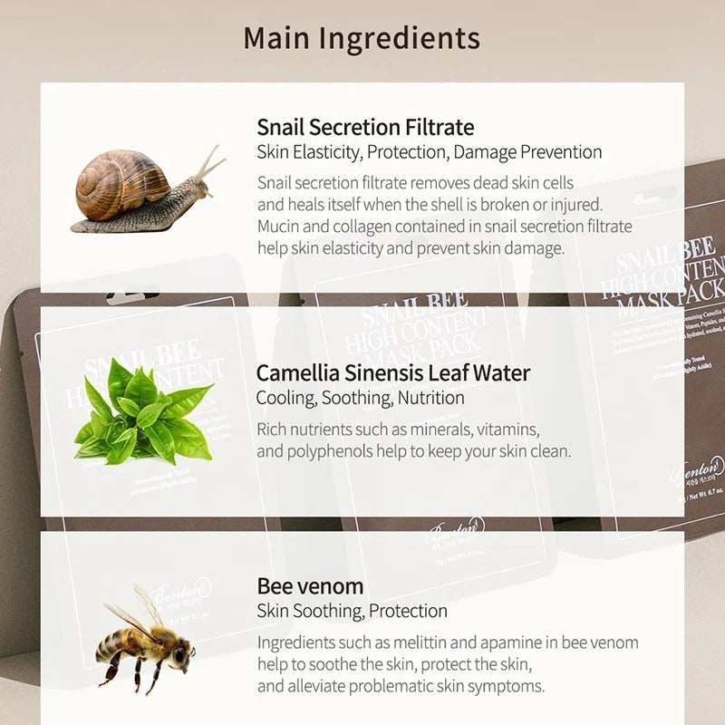 Benton Snail Bee High Content Mask Pack Main Ingredients